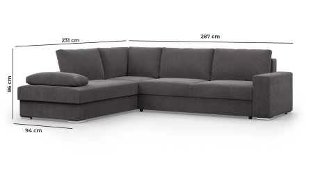 Duży narożnik, Momento, lewy, sztruks, 287x231x86 cm, granatowy