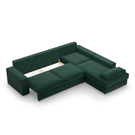 Duży narożnik, Momento, prawy, sztruks, 287x231x86 cm, butelkowa zieleń