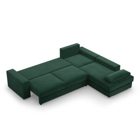 Duży narożnik, Momento, prawy, sztruks, 287x231x86 cm, butelkowa zieleń