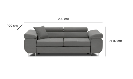 Rozkładana sofa, Bellezza, 209x100x87 cm, jasny szary