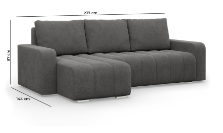 Narożnik z poduszkami, Velluto, 237x144x87 cm, ciemny szary