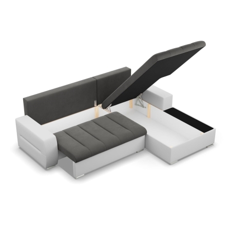 Narożnik, prawy, Sereno, velvet, ekoskóra, 243x200x92 cm, ciemny szary, biały