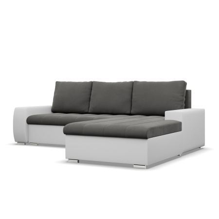 Narożnik, prawy, Sereno, velvet, ekoskóra, 243x200x92 cm, ciemny szary, biały