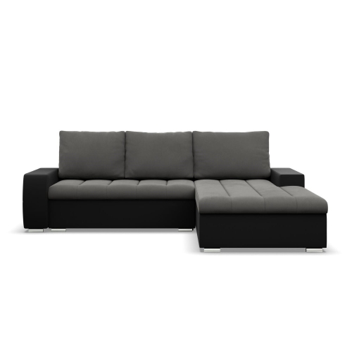 Przejdź do produktu Narożnik, prawy, Sereno, velvet, ekoskóra, 243x200x92 cm, ciemny szary, czarny