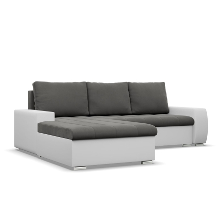 Narożnik, lewy, Sereno, velvet, ekoskóra, 243x200x92 cm, ciemny szary, biały