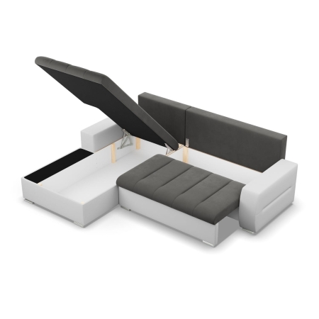 Narożnik, lewy, Sereno, velvet, ekoskóra, 243x200x92 cm, ciemny szary, biały