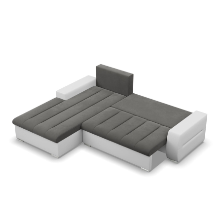 Narożnik, lewy, Sereno, velvet, ekoskóra, 243x200x92 cm, ciemny szary, biały