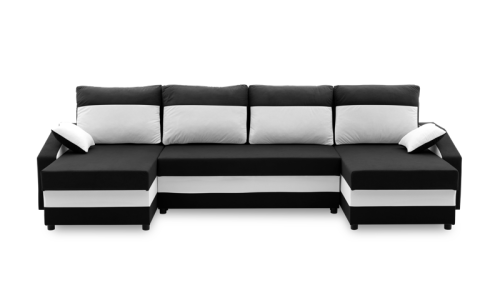 Przejdź do produktu Narożnik rozkładany, MONTERO, 302x138x75 cm, biel, czarny