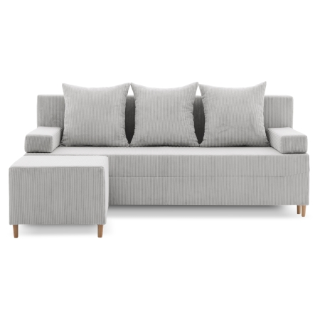Kanapa z pufą, trzyosobowa, 3w1, sztruks, PANORA, 191x92x92 cm, jasny szary