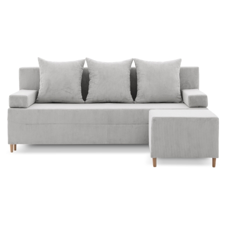 Kanapa z pufą, trzyosobowa, 3w1, sztruks, PANORA, 191x92x92 cm, jasny szary