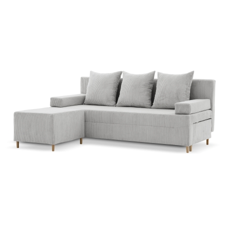 Kanapa z pufą, trzyosobowa, 3w1, sztruks, PANORA, 191x92x92 cm, jasny szary