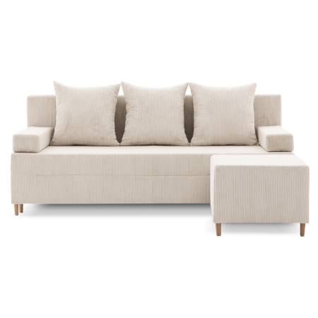 Kanapa z pufą, trzyosobowa, 3w1, sztruks, PANORA, 191x92x92 cm, beżowy
