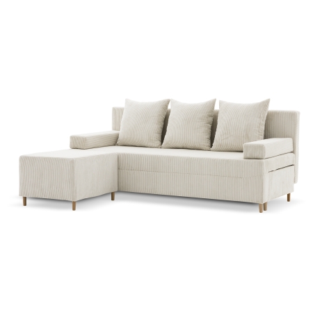 Kanapa z pufą, trzyosobowa, 3w1, sztruks, PANORA, 191x92x92 cm, beżowy