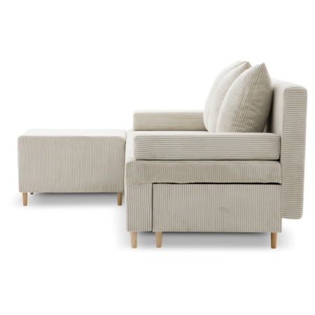 Kanapa z pufą, trzyosobowa, 3w1, sztruks, PANORA, 191x92x92 cm, beżowy