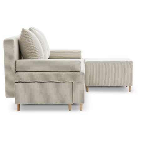 Kanapa z pufą, trzyosobowa, 3w1, sztruks, PANORA, 191x92x92 cm, beżowy