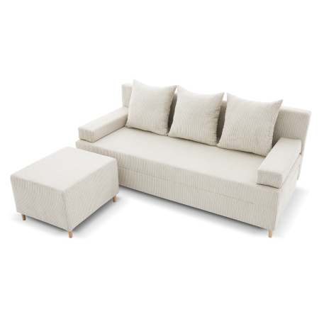 Kanapa z pufą, trzyosobowa, 3w1, sztruks, PANORA, 191x92x92 cm, beżowy