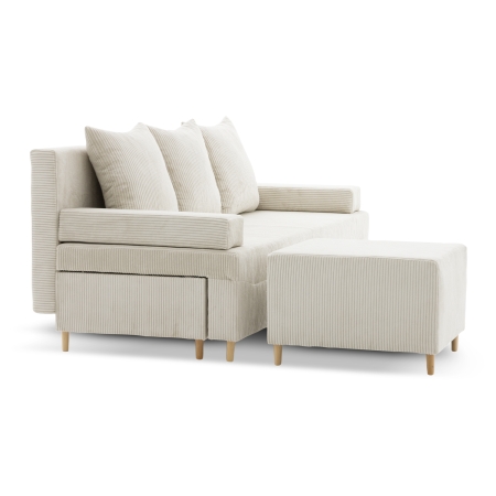 Kanapa z pufą, trzyosobowa, 3w1, sztruks, PANORA, 191x92x92 cm, beżowy