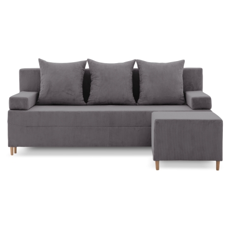 Kanapa z pufą, trzyosobowa, 3w1, sztruks, PANORA, 191x92x92 cm, ciemny szary
