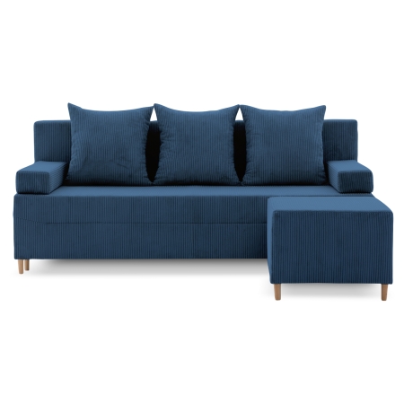 Kanapa z pufą, trzyosobowa, 3w1, sztruks, PANORA, 191x92x92 cm, granatowy