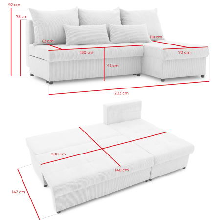 Narożnik uniwersalny, sztruksowy, LUMARO, 203x142x75 cm, beżowy