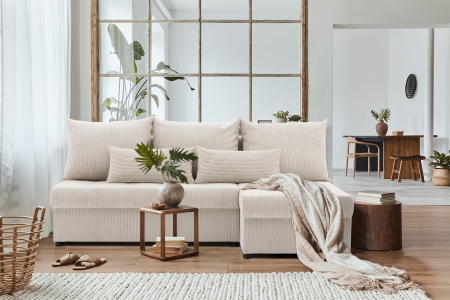 Narożnik uniwersalny, sztruksowy, LUMARO, 203x142x75 cm, beżowy