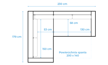 Narożnik rozkładany, lewy, LUSSO Plus, 230x179x92 cm, szary