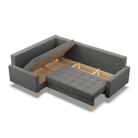 Narożnik na nóżkach, pikowany, lewy, NUBO, 233x172x92 cm, ciemny szary