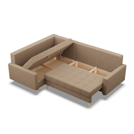 Narożnik na nóżkach, pikowany, lewy, NUBO, 233x172x92 cm, beżowy