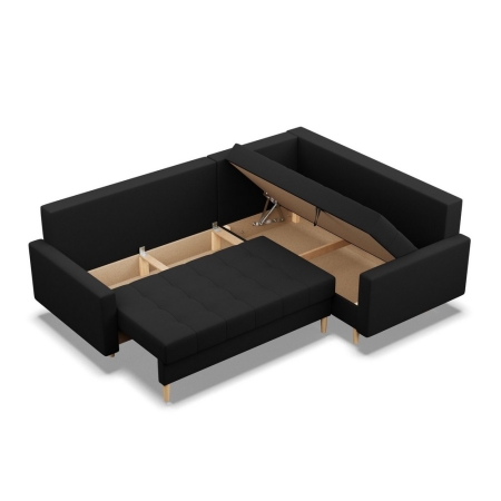 Narożnik na nóżkach, pikowany, prawy, NUBO, 233x172x92 cm, czarny