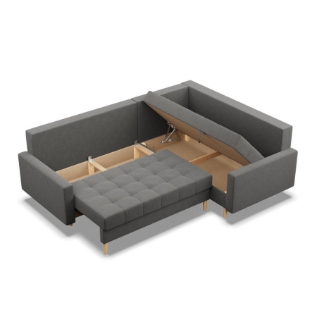 Narożnik na nóżkach, pikowany, prawy, NUBO, 233x172x92 cm, ciemny szary