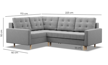 Narożnik na nóżkach, pikowany, prawy, NUBO, 233x172x92 cm, ciemny szary