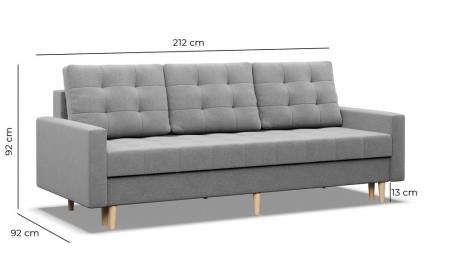 Kanapa skandynawska, pikowana, NUBO, 212x92x92 cm, jasny szary