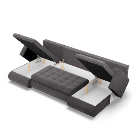 Narożnik U, z leżankami, BOSCO, sztruks, 302x159x89 cm, ciemny szary