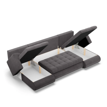 Narożnik U, z leżankami, BOSCO, sztruks, 302x159x89 cm, ciemny szary