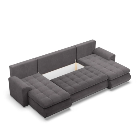 Narożnik U, z leżankami, BOSCO, sztruks, 302x159x89 cm, ciemny szary