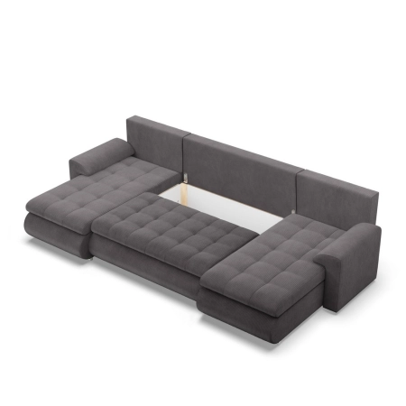 Narożnik U, z leżankami, BOSCO, sztruks, 302x159x89 cm, ciemny szary