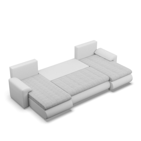 Narożnik U, z leżankami, BOSCO, ekoskóra, plecionka, 302x159x89 cm, biały, jasny szary