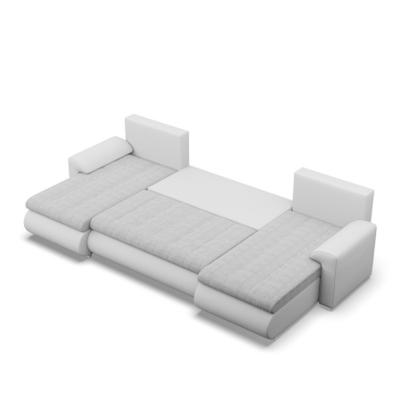 Narożnik U, z leżankami, BOSCO, ekoskóra, plecionka, 302x159x89 cm, biały, jasny szary