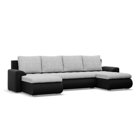 Narożnik U, z leżankami, BOSCO, ekoskóra, plecionka, 302x159x89 cm, czarny, jasny szary