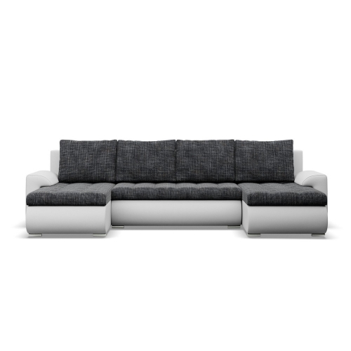 Przejdź do produktu Narożnik U, z leżankami, BOSCO, ekoskóra, plecionka, 302x159x89 cm, biały, ciemny szary