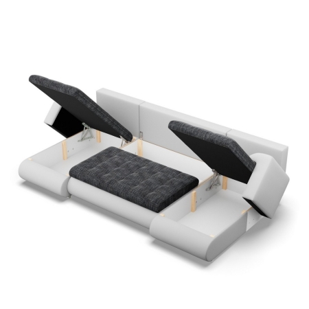 Narożnik U, z leżankami, BOSCO, ekoskóra, plecionka, 302x159x89 cm, biały, ciemny szary