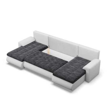 Narożnik U, z leżankami, BOSCO, ekoskóra, plecionka, 302x159x89 cm, biały, ciemny szary