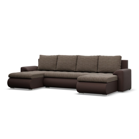 Narożnik U, z leżankami, BOSCO, ekoskóra, plecionka, 302x159x89 cm, brąz