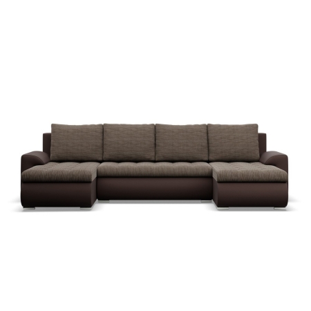 Narożnik U, z leżankami, BOSCO, ekoskóra, plecionka, 302x159x89 cm, brąz