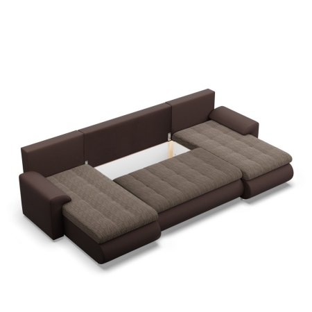 Narożnik U, z leżankami, BOSCO, ekoskóra, plecionka, 302x159x89 cm, brąz
