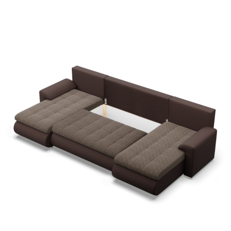 Narożnik U, z leżankami, BOSCO, ekoskóra, plecionka, 302x159x89 cm, brąz