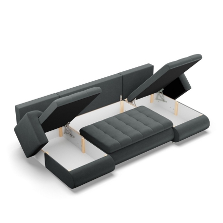 Narożnik U, z leżankami, BOSCO, velvet, 302x159x89 cm, ciemny szary