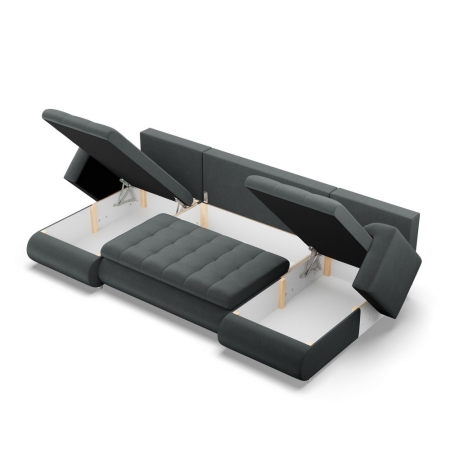 Narożnik U, z leżankami, BOSCO, velvet, 302x159x89 cm, ciemny szary