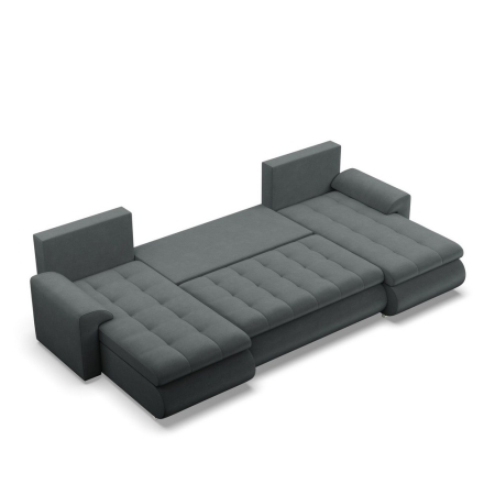 Narożnik U, z leżankami, BOSCO, velvet, 302x159x89 cm, ciemny szary