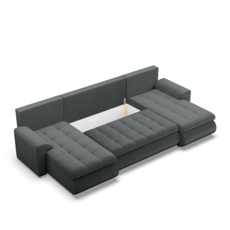 Narożnik U, z leżankami, BOSCO, velvet, 302x159x89 cm, ciemny szary